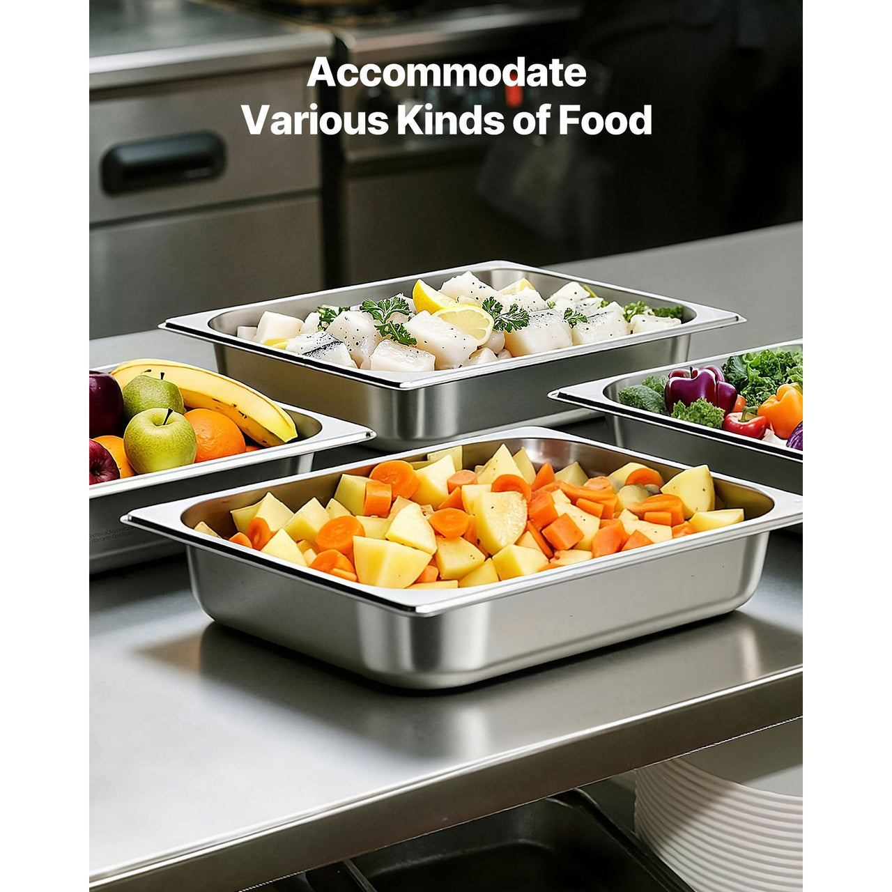 4 Pack Stainless Steam Hotel Pan, 1/2 Size Table Steam Pan, 2.5 Inch Deep Anti Jam Restaurant Supplies Reusable Rustproof Catering Storage for Home, Party, Restaurant, Hotel, Buffet