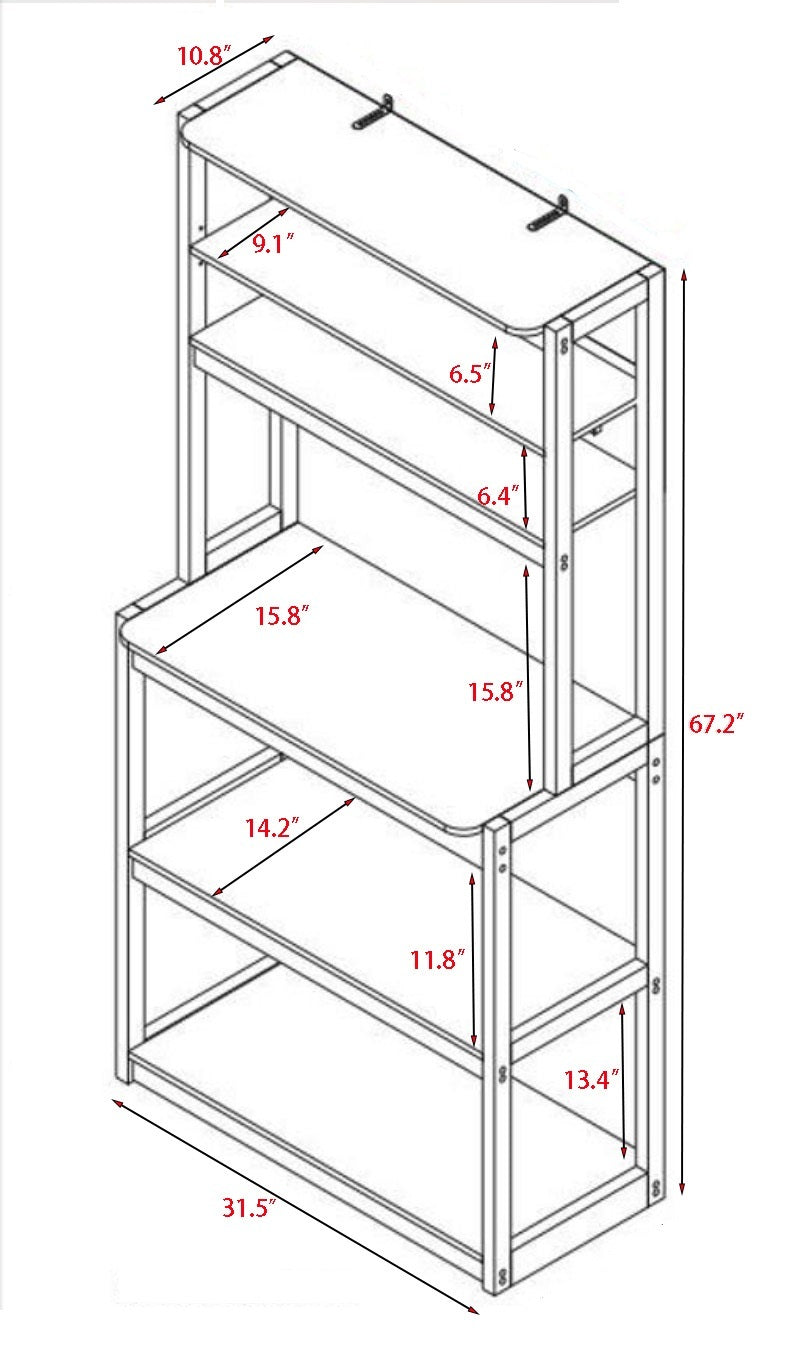 31.50' White and Rustic Brown color 5-Tier Bakers Rack for Kitchen with Storage, Coffee Bar, Kitchen Shelves,  Microwave Stand