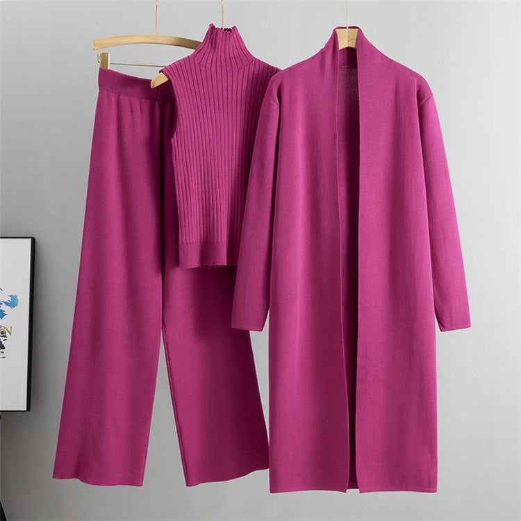 3pcs Suits Women Fashion Knitting Sleeveless Vest Sweater Long Cardigan And Wide-leg Pants Three-piece Set (See size chart where applicable)