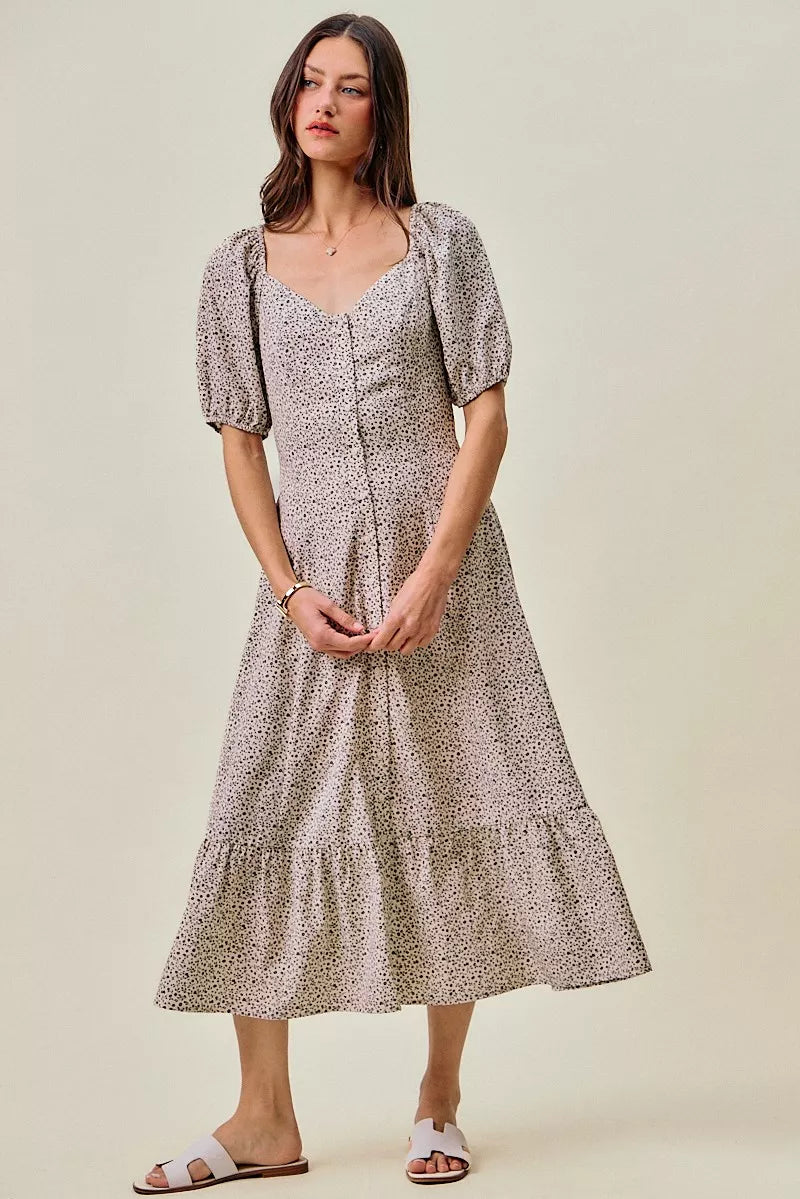SO ME Ditsy Floral Self Belt On Elastic Waist Maxi Dress