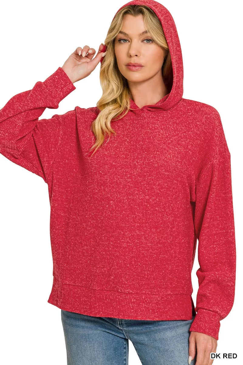 Zenana Brushed Ribbed Hacci Hoodie Pullover
