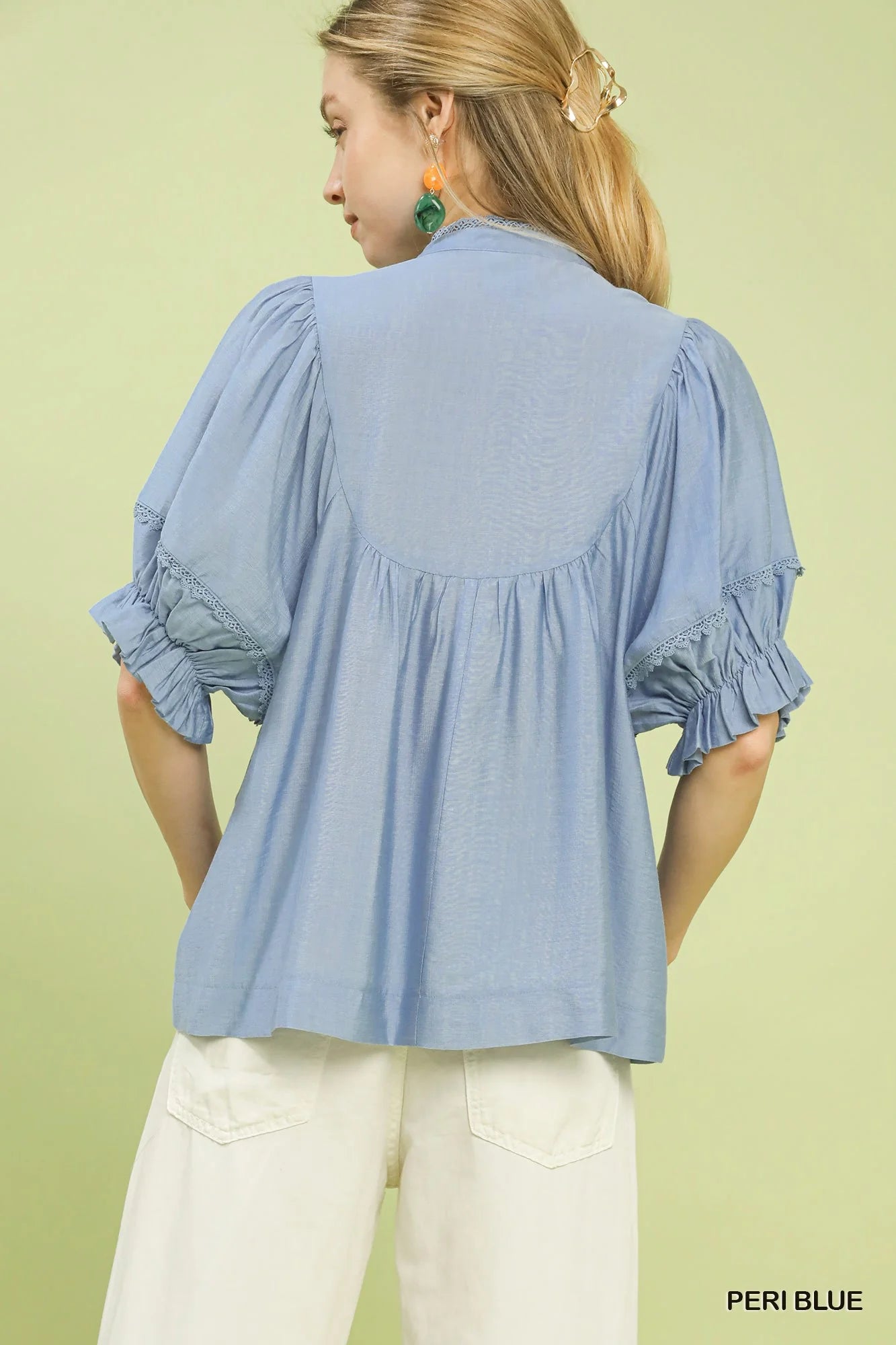 Umgee Smocked Yoke Blouse with Ruffle Sleeves