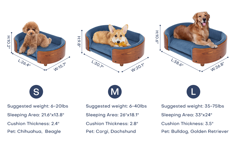 Scandinavian style Elevated Dog Bed Pet Sofa With Solid Wood legs and Bent Wood Back, Velvet Cushion,Mid Size,Dark Grey