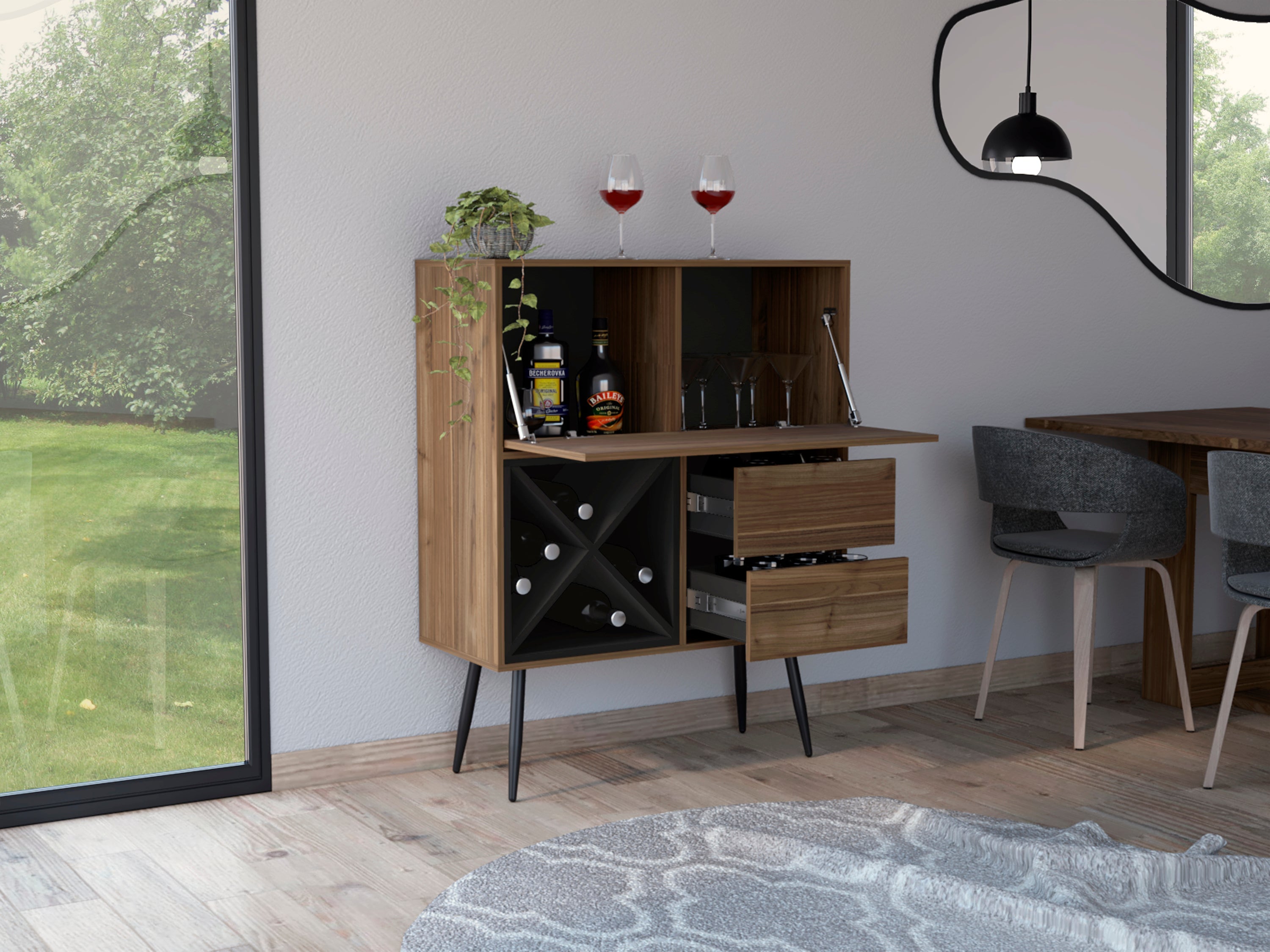 Orchid Bar, Two Drawers, Four Double Liquor Spaces, One Cabinet