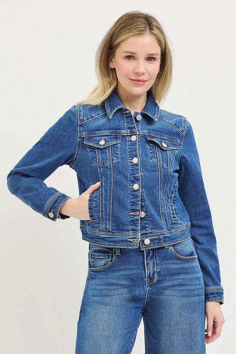 RISEN Basic Fitted Button Down Denim Jacket