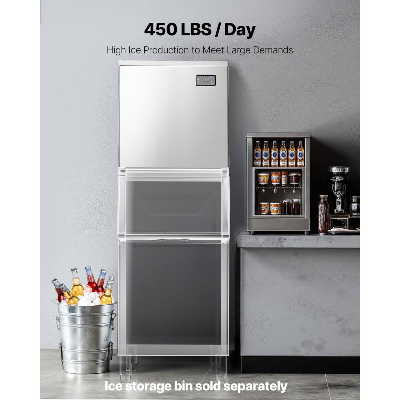 Commercial Ice Maker Machine - Head, 450 Lbs/Day Stainless Steel Ice Machine with Scheduled Ice-Making, Self-Cleaning, Adjustable Thickness, Ideal for Restaurant Bar Cafe Hotel - Head Only