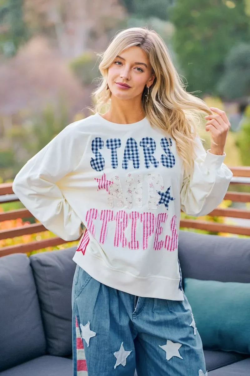 BiBi 4th Of July Stars And Stripes Patches Sweatshirt