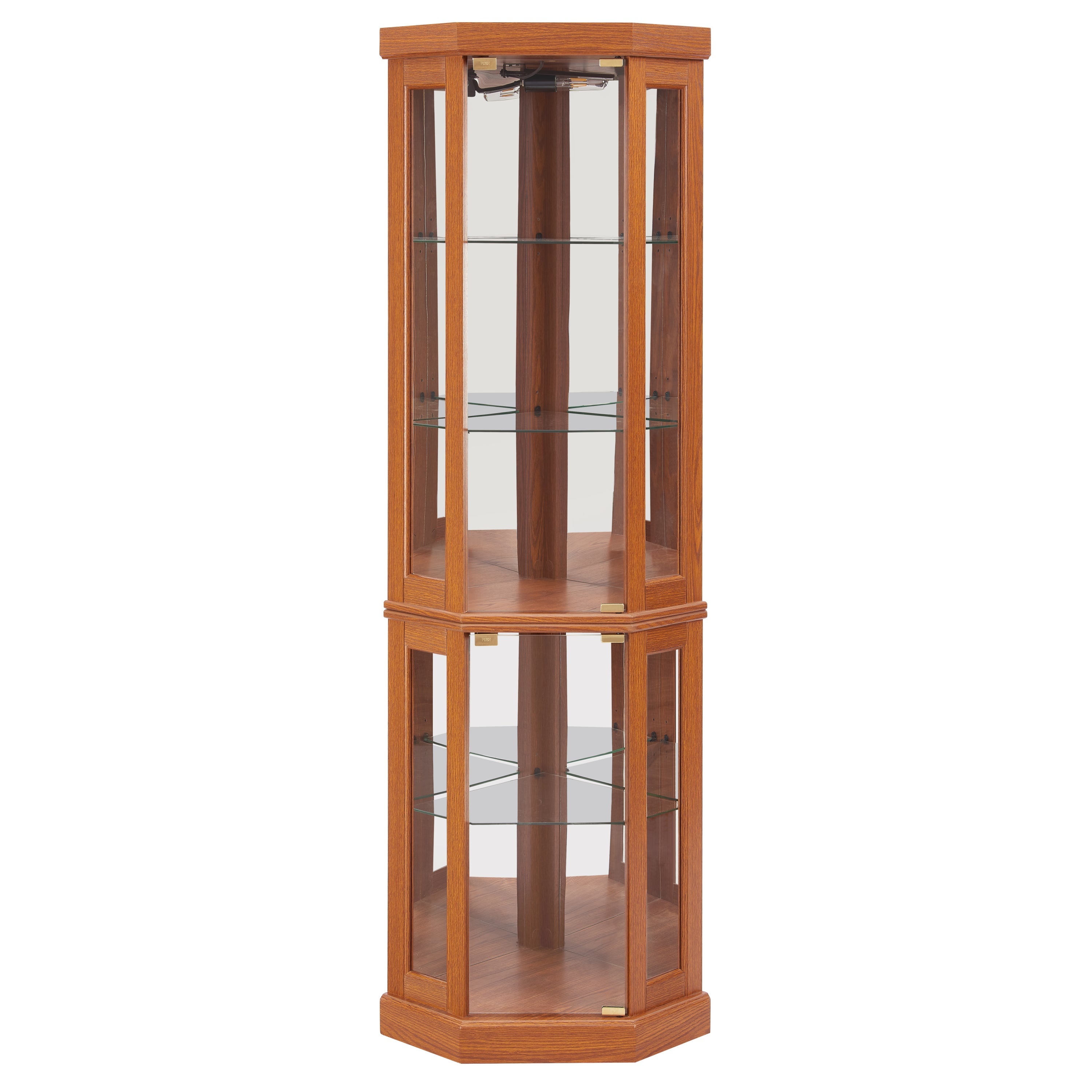 Corner Glass Cabinet Lighted Curio Cabinet Corner Display Case for Living Room, Curio Cabinet, Antique collection, Wine,Bar Glass Storage Light Included, Dark oak