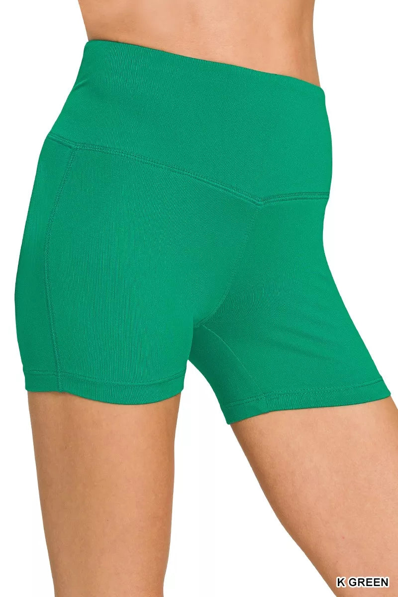Brushed Microfiber Wide Waistband Biker Shorts