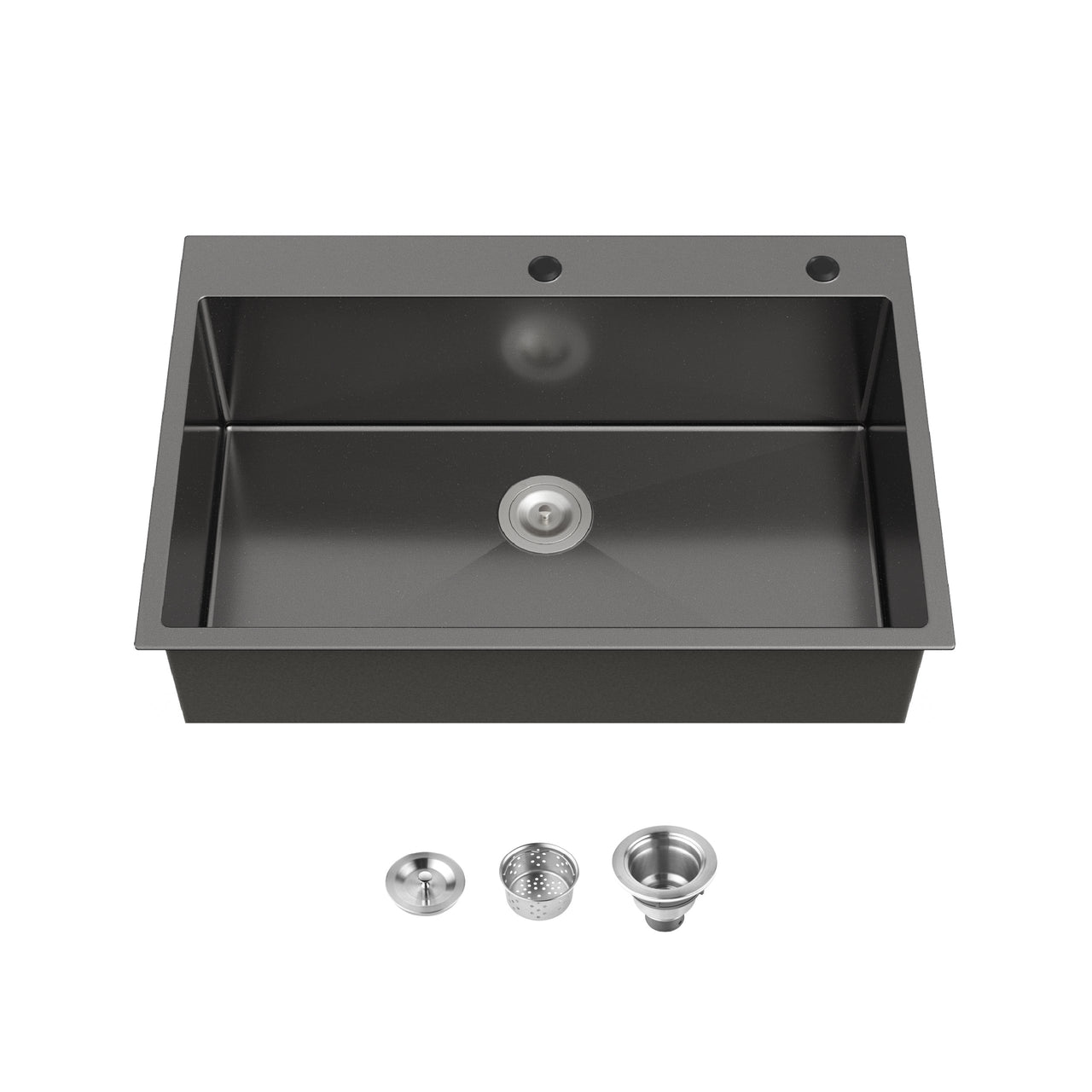 Stainless Steel Kitchen Sink, 33″x22″ Single Bowl, Overmount Handmade Sink in Black, with US Standard Drain and Hook