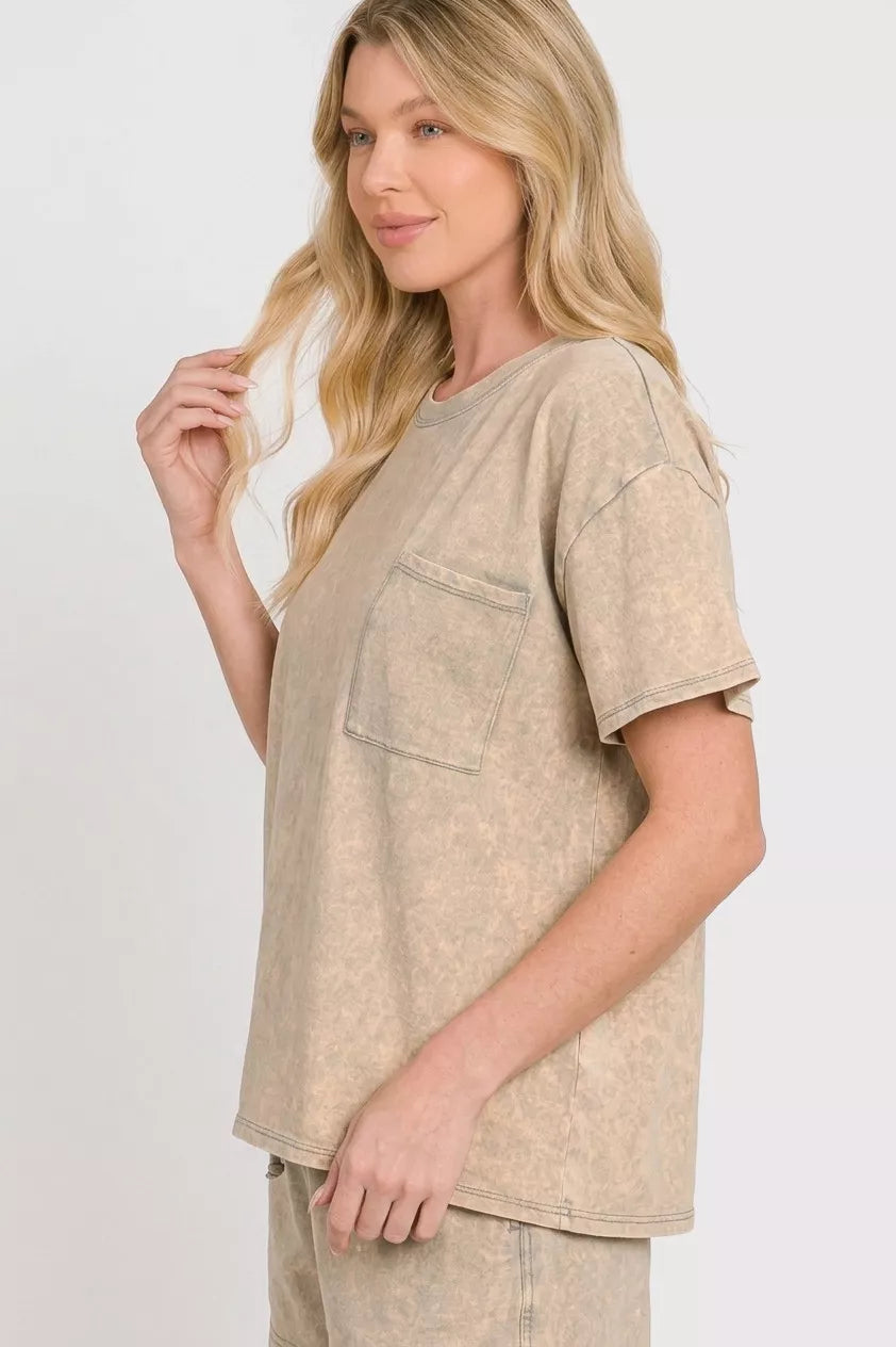 Zenana French Terry Acid Washed Relaxed Top & Short Set