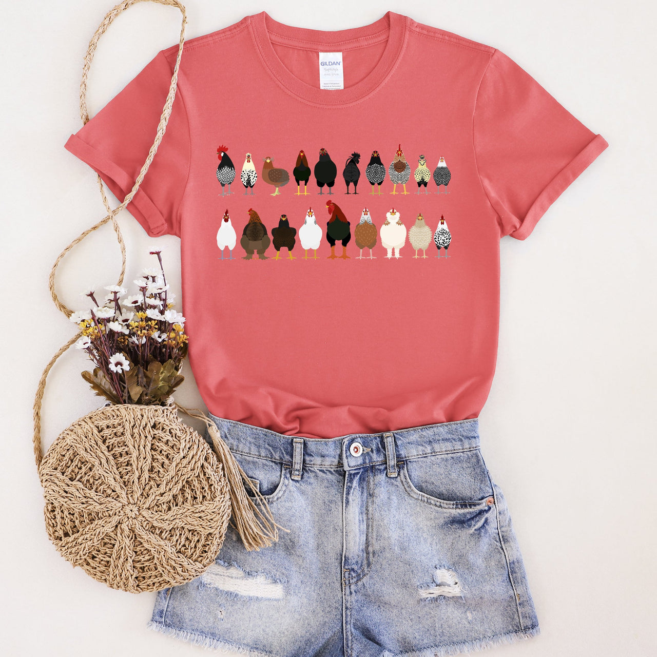 Chicken Lovers Premium Soft Cotton Farm Animal Illustration Breeds Showpiece Graphic Tee