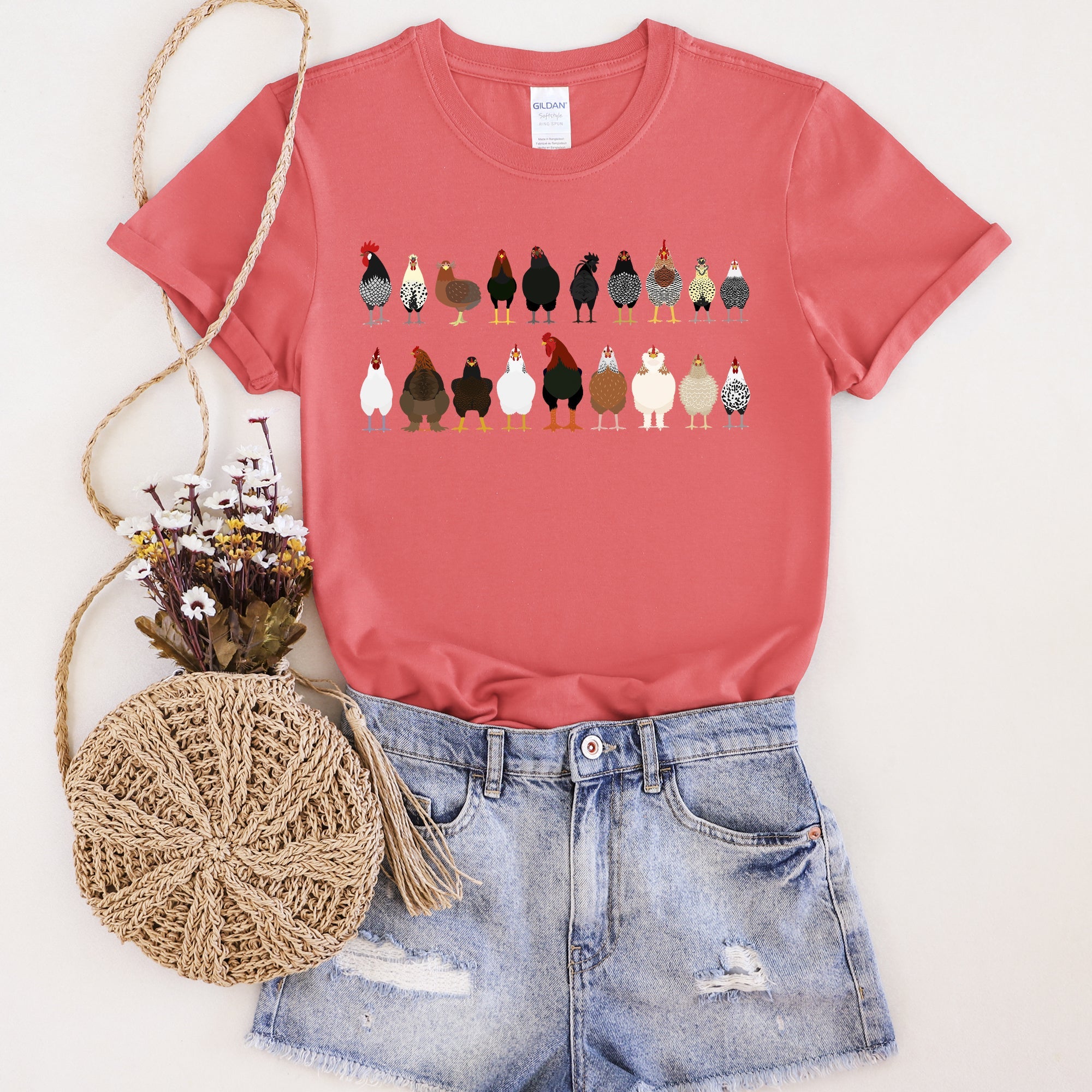 Chicken Lovers Premium Soft Cotton Farm Animal Illustration Breeds Showpiece Graphic Tee