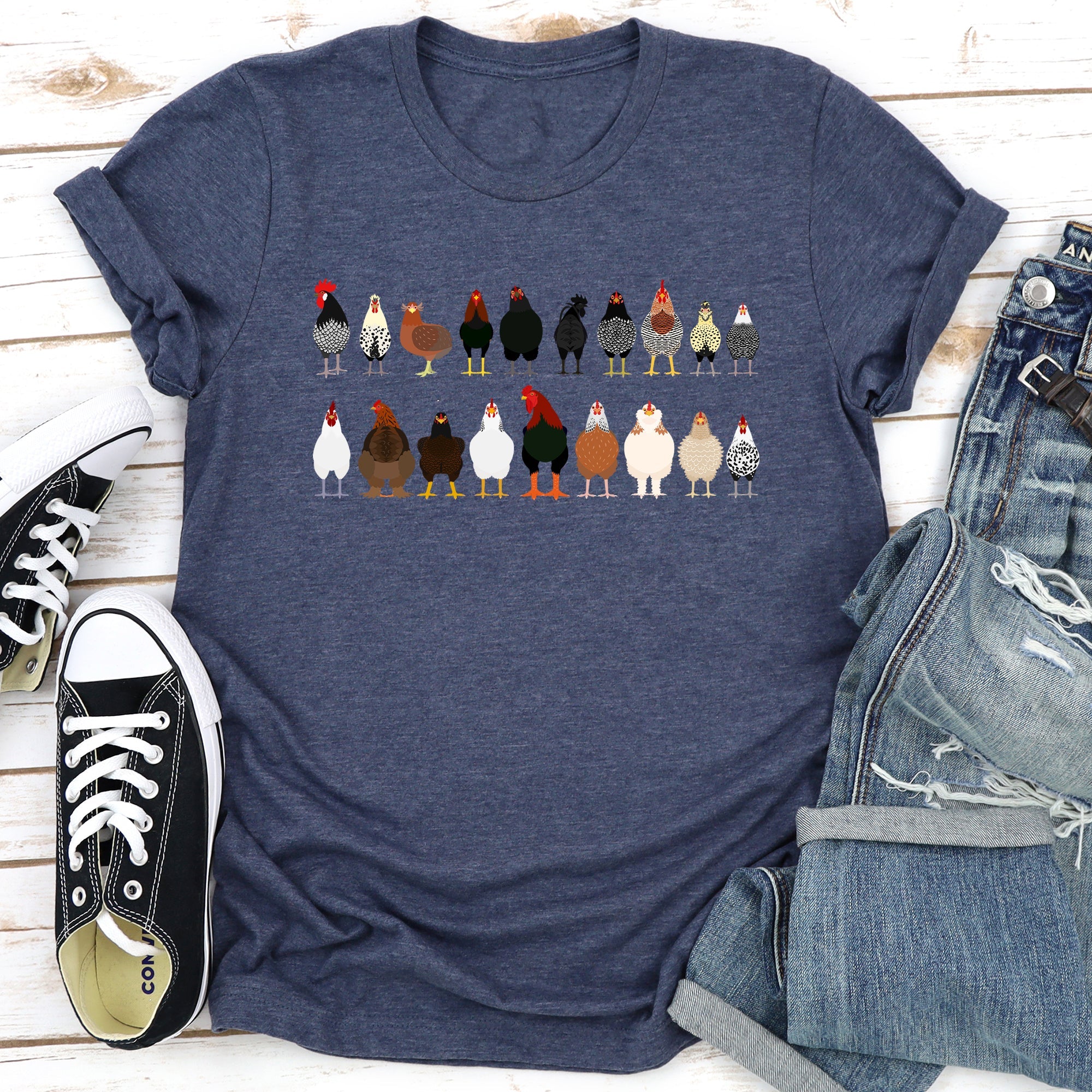 Chicken Lovers Premium Soft Cotton Farm Animal Illustration Breeds Showpiece Graphic Tee