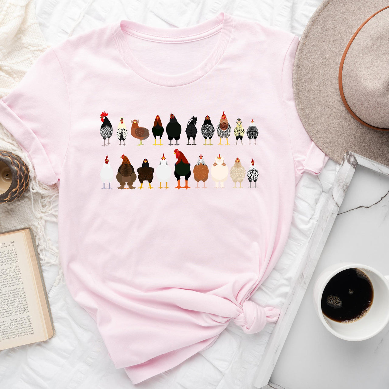 Chicken Lovers Premium Soft Cotton Farm Animal Illustration Breeds Showpiece Graphic Tee
