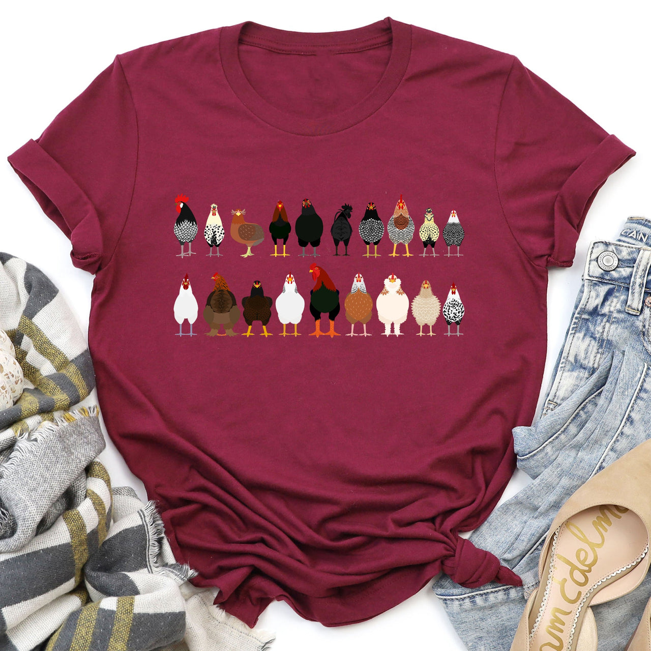 Chicken Lovers Premium Soft Cotton Farm Animal Illustration Breeds Showpiece Graphic Tee