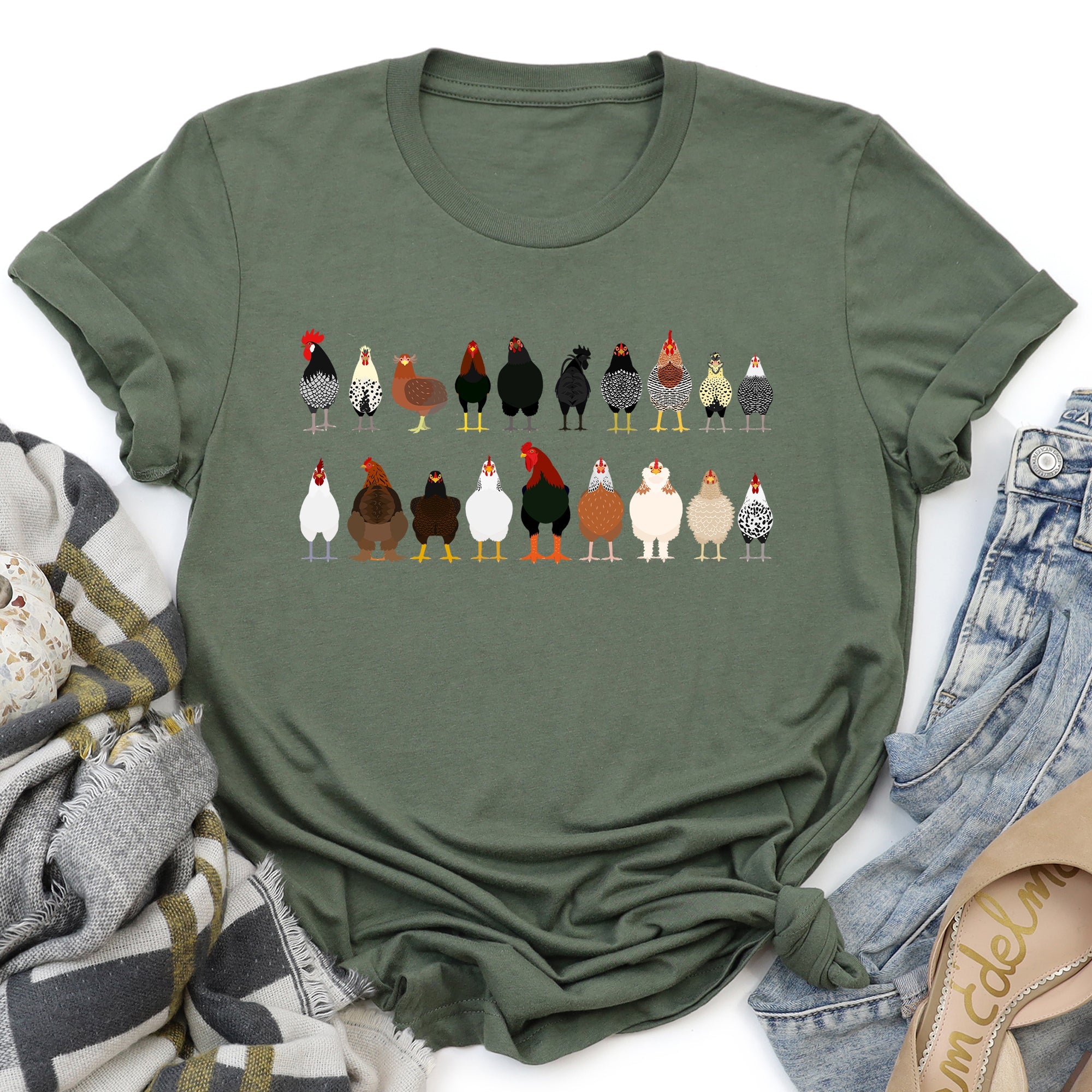 Chicken Lovers Premium Soft Cotton Farm Animal Illustration Breeds Showpiece Graphic Tee