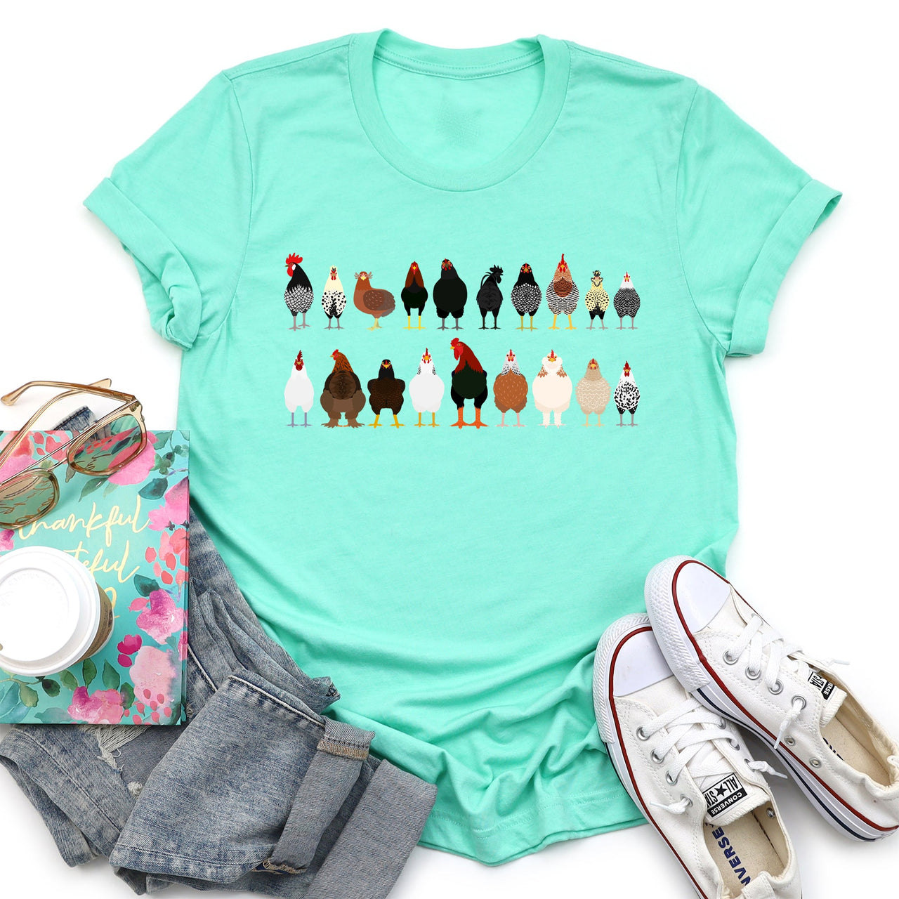Chicken Lovers Premium Soft Cotton Farm Animal Illustration Breeds Showpiece Graphic Tee