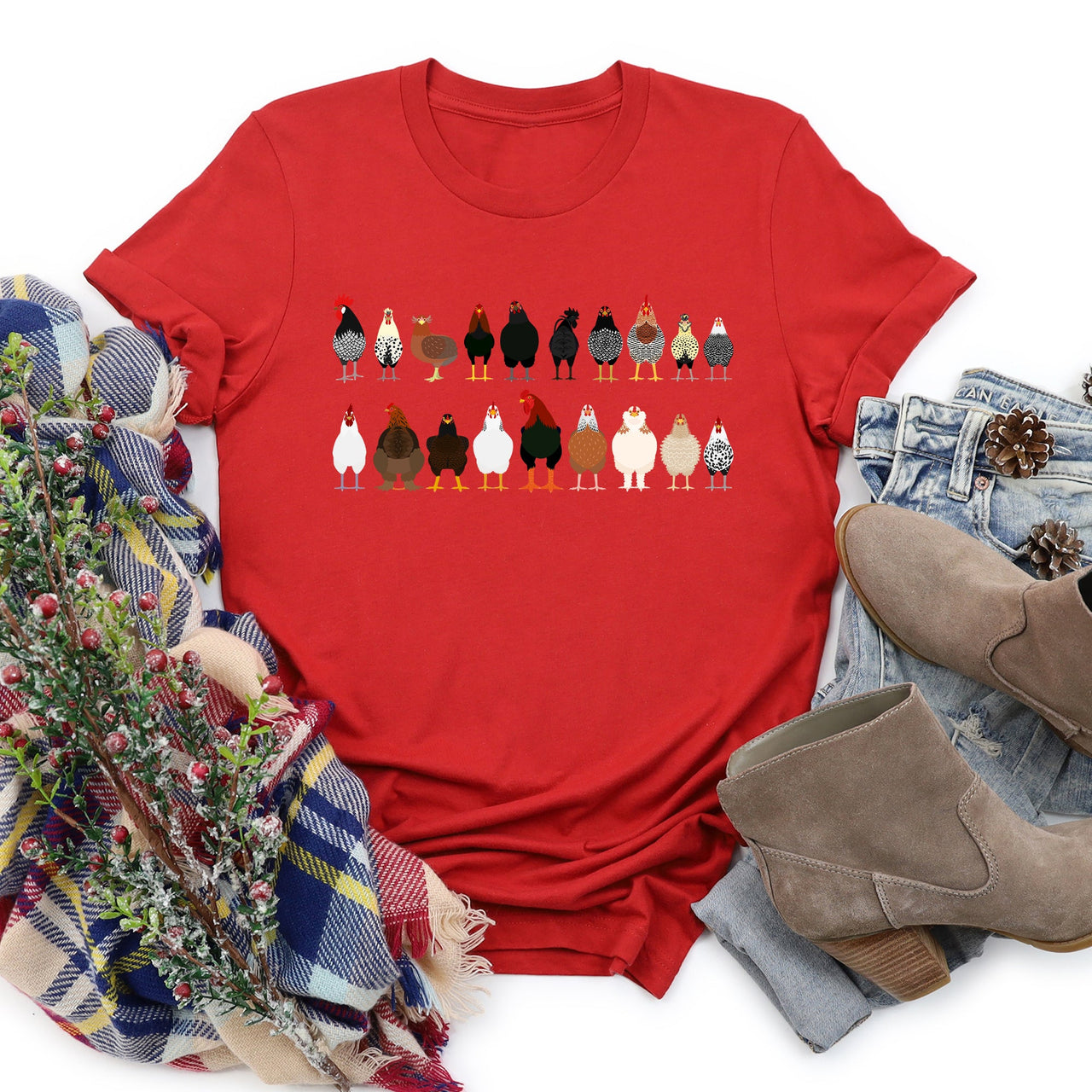 Chicken Lovers Premium Soft Cotton Farm Animal Illustration Breeds Showpiece Graphic Tee