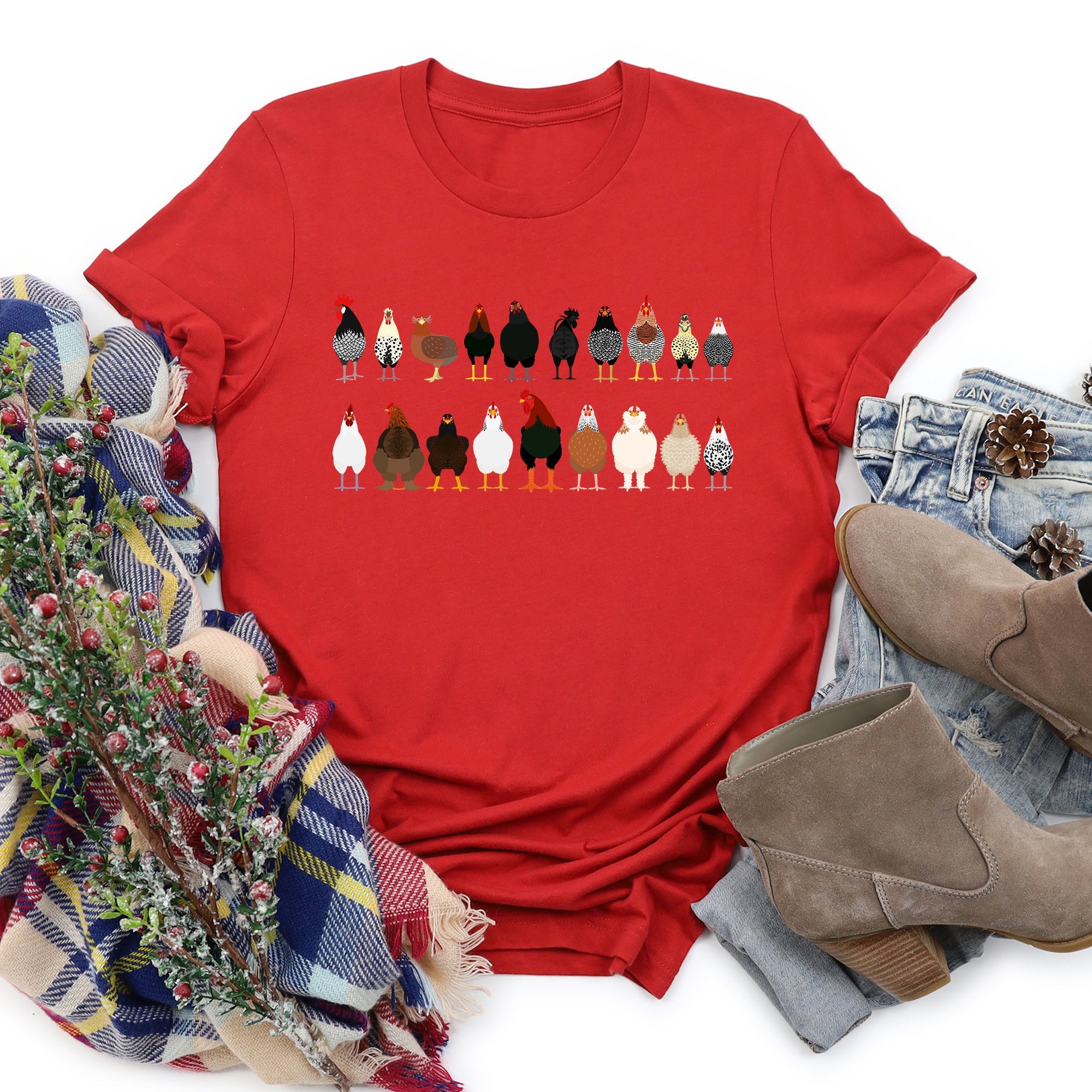 Chicken Lovers Premium Soft Cotton Farm Animal Illustration Breeds Showpiece Graphic Tee