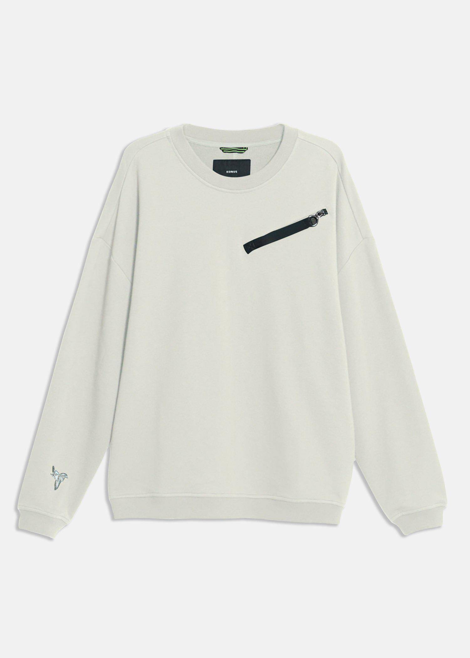 Men's Zipper Chest Pocket Sweatshirt in Off White