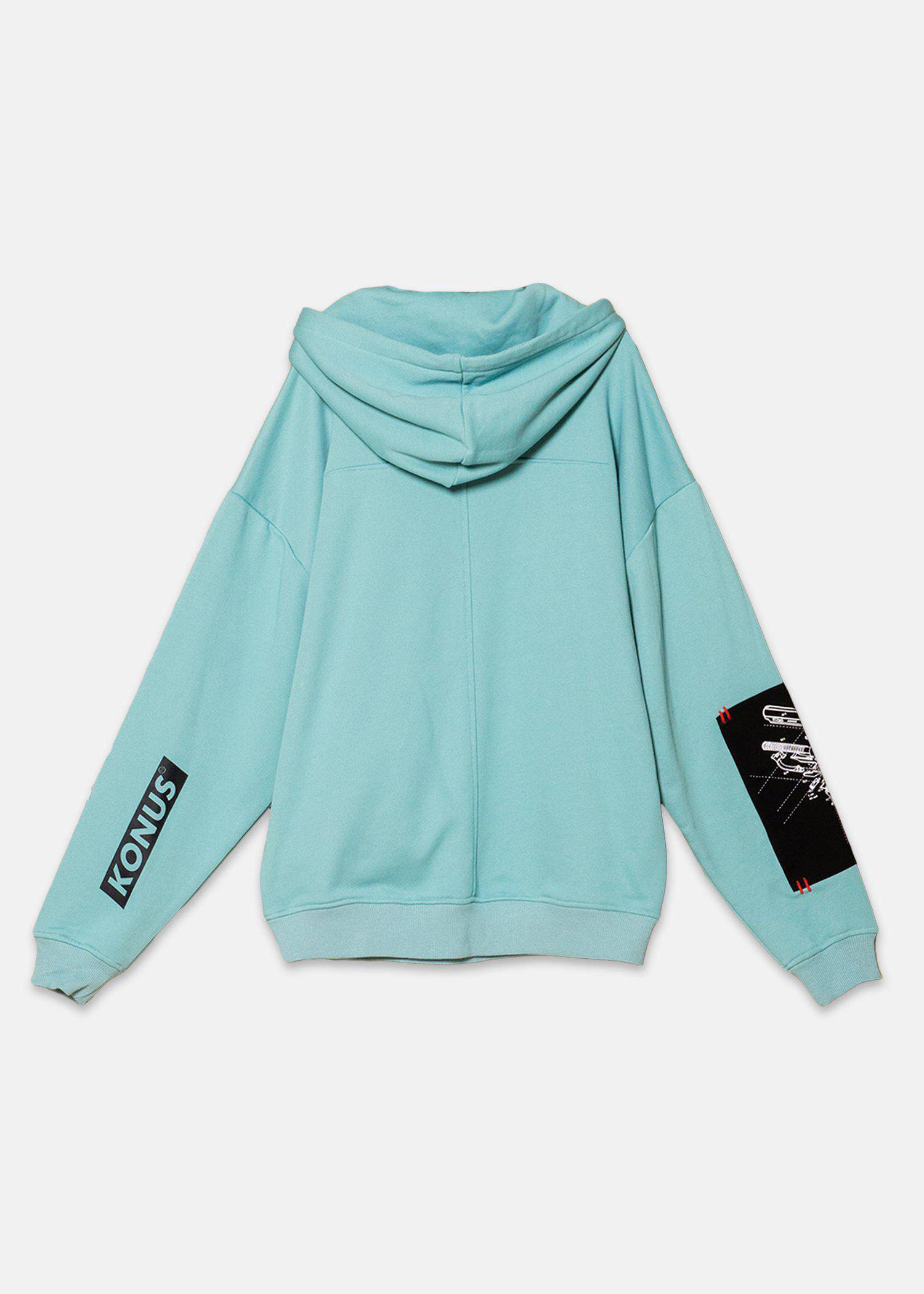Konus Men's Logo Print Patch Hoodie in Teal