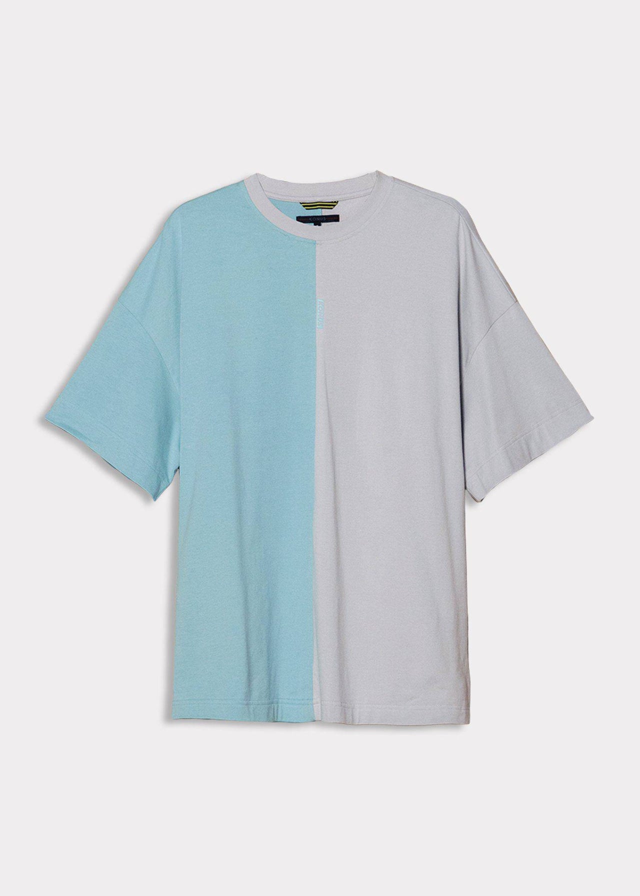 Color Blocked Oversize Tee with Reflective Tape in Teal