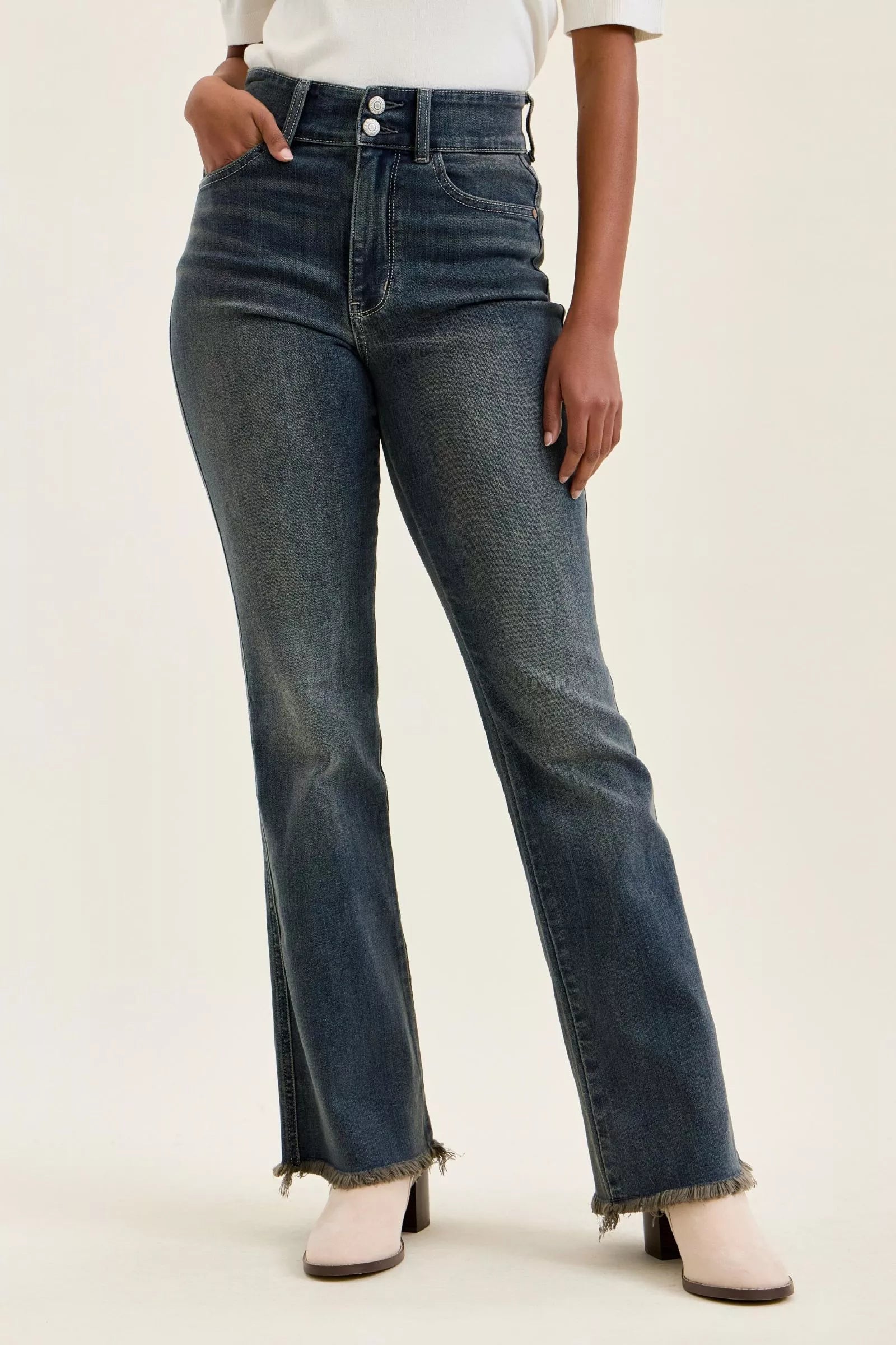 Judy Blue High Waist Double Button Frayed Hem Jeans