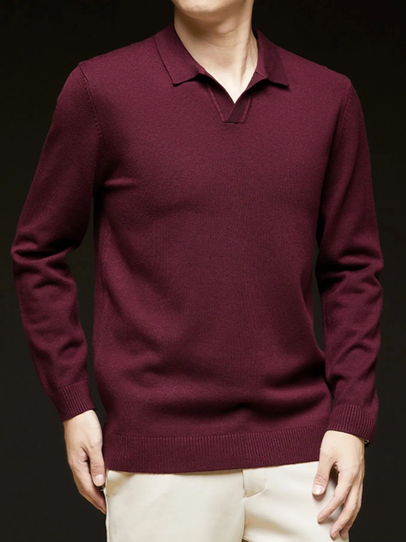 Men's Full Size Collared Neck Long Sleeve Polo Plus Size