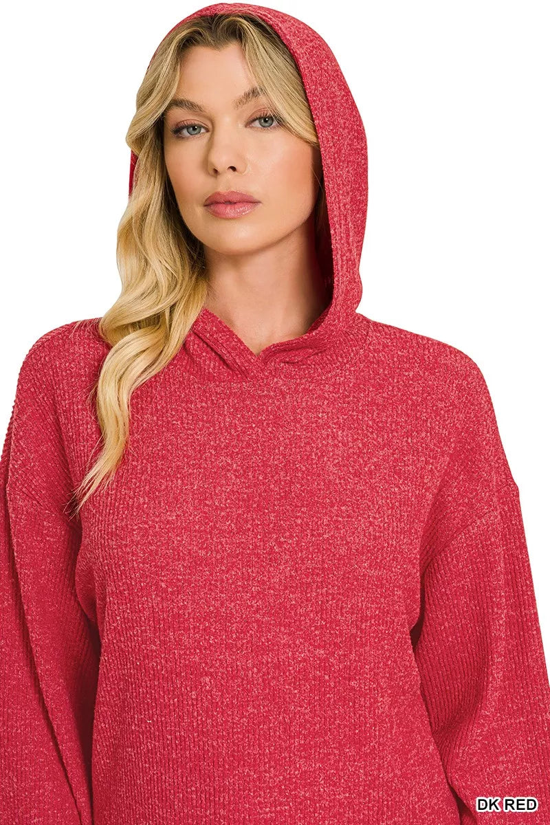 Zenana Brushed Ribbed Hacci Hoodie Pullover