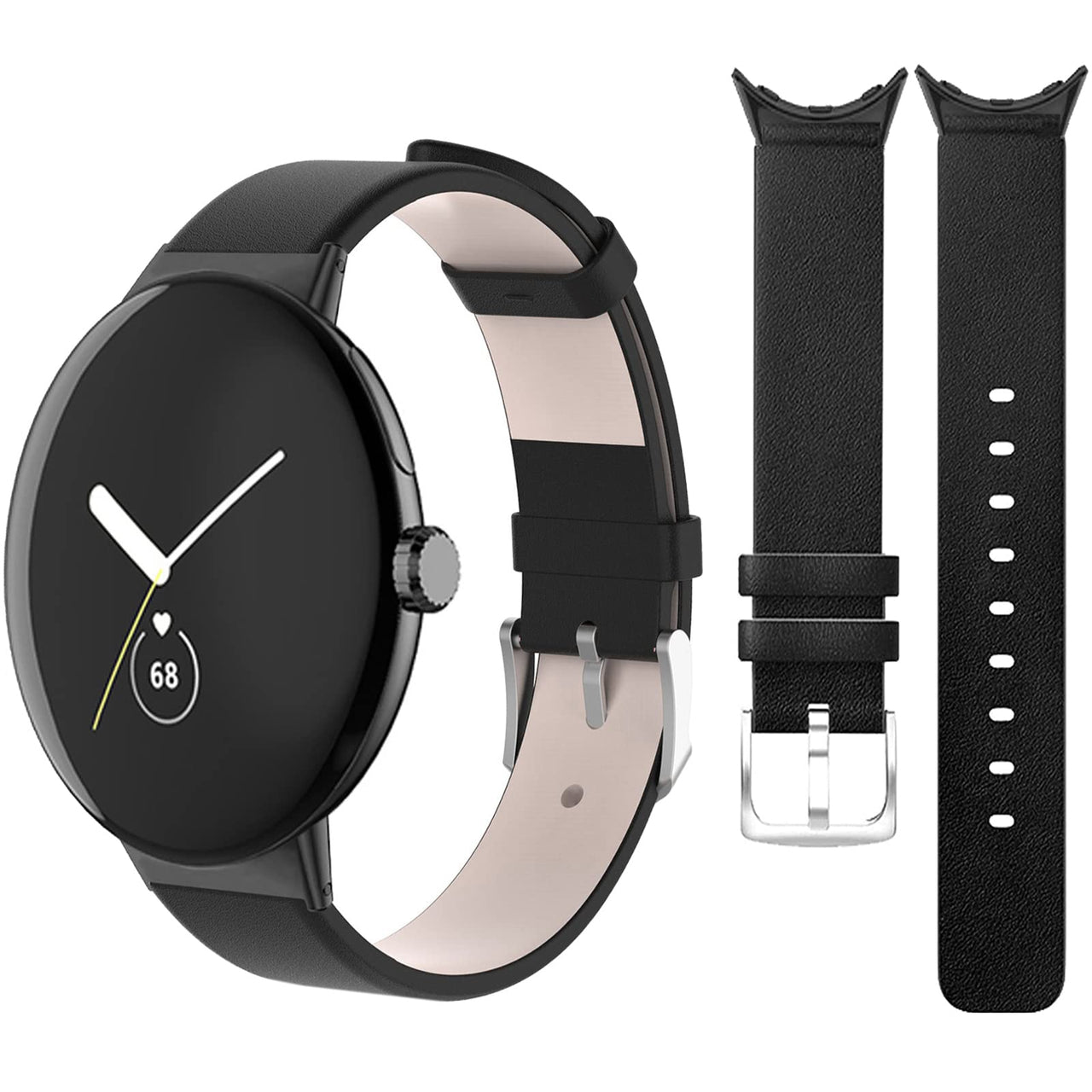 NINKI for Google Pixel Watch 3 41MM Band/Pixel Watch 2 Band/Pixel Watch Band Women (Black with Beige)Leather Watch Replacement Band for Google Pixel Watch 2 Band Leather Pixel Watch 3 41MM Strap