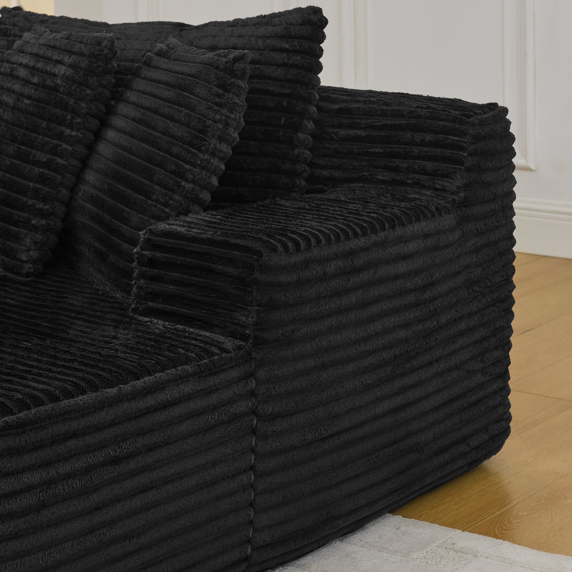 Two-seater lazy sofa lounge chair,Compressed sofa no assembly required, made of velvet fabric, fluffy modern lounge chair, used for indoor living rooms and bedrooms-Black