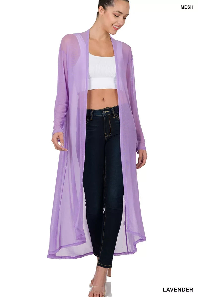 Zenana Mesh Open Front Cardigan
