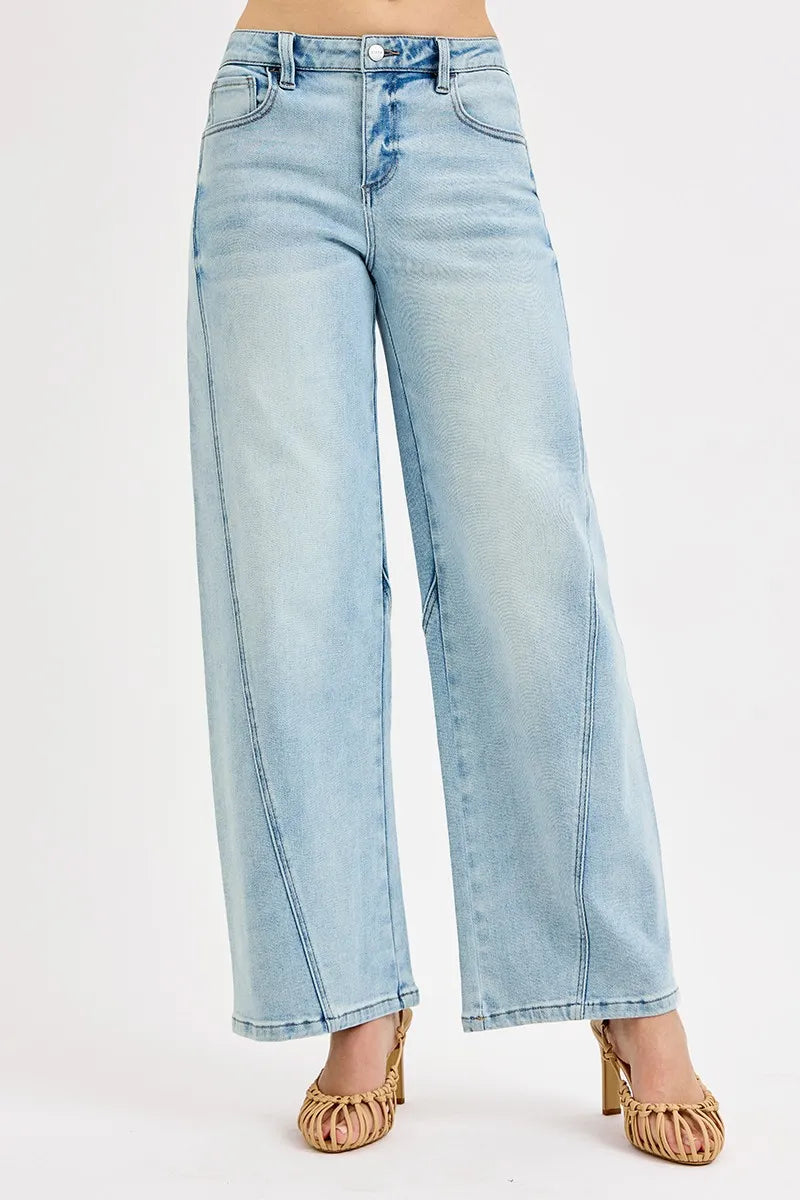 RISEN Full Size Mid Rise Fit Barrel Jeans Plus Size