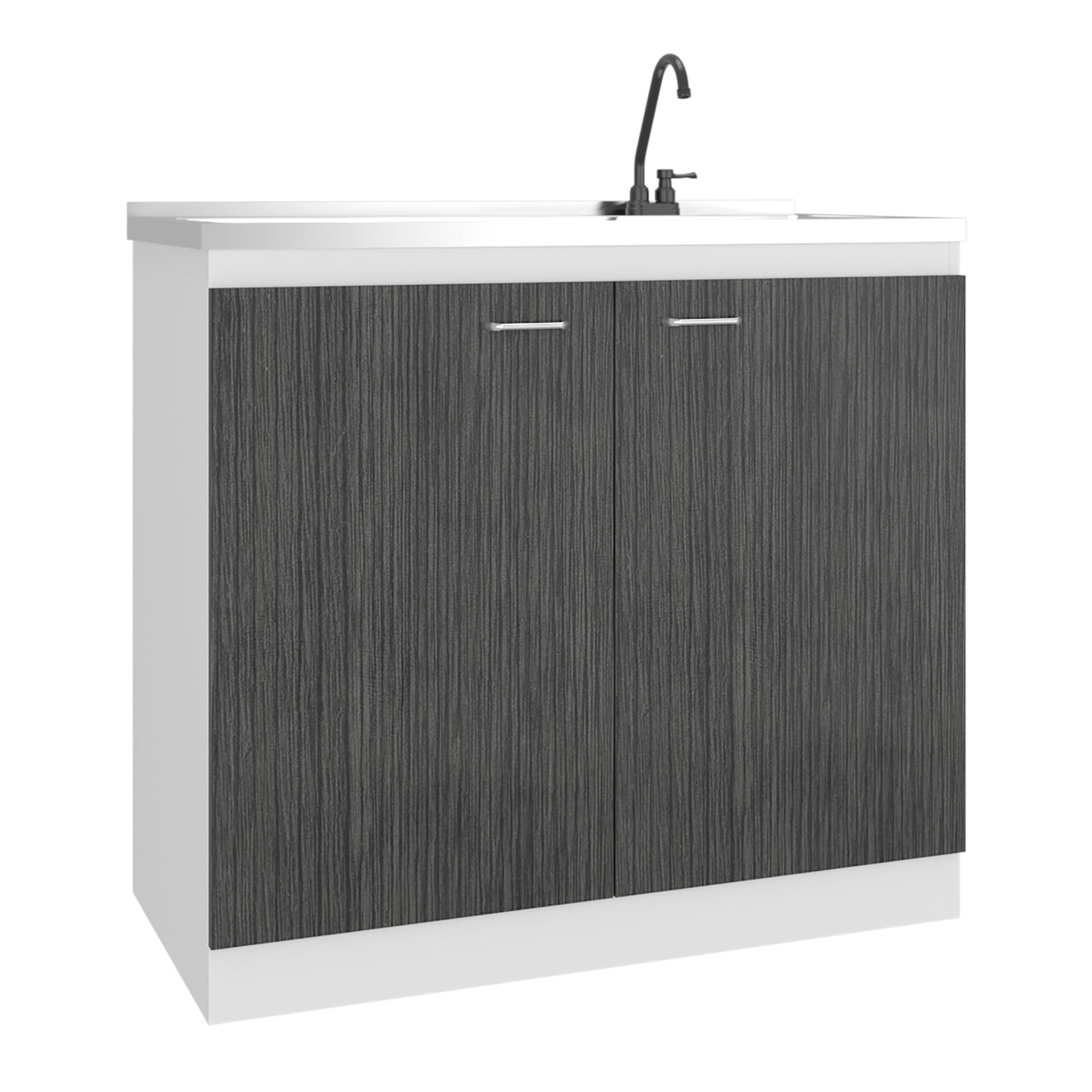 Salento Freestanding Sink, Double Door Cabinet, White / Smokey Oak