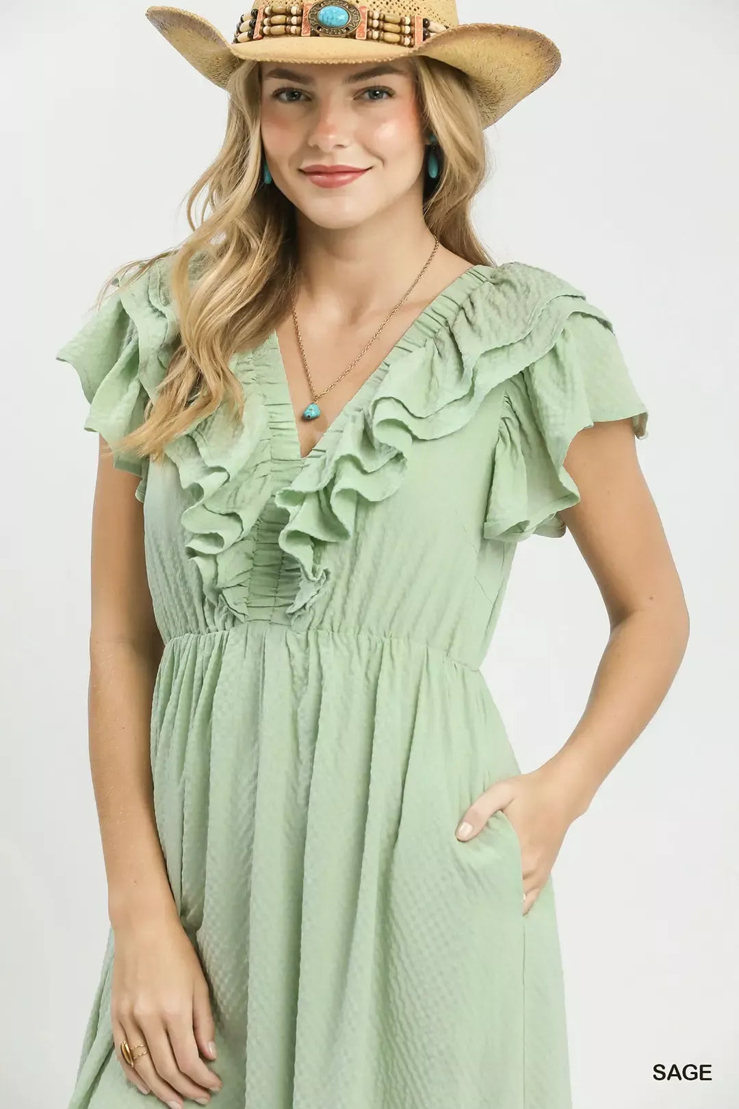 Umgee Textured Ruffle Midi Dress