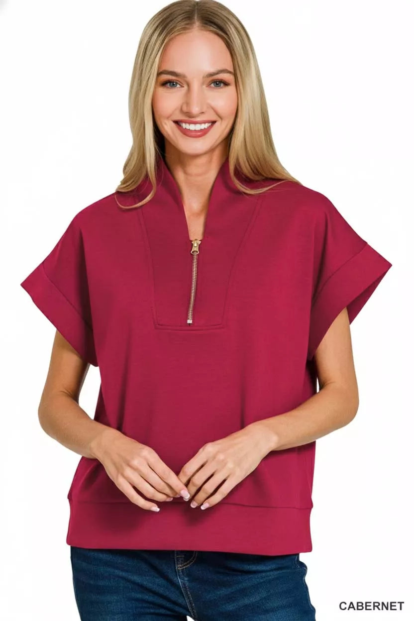 Zenana Scuba High Neck Half Zip Top
