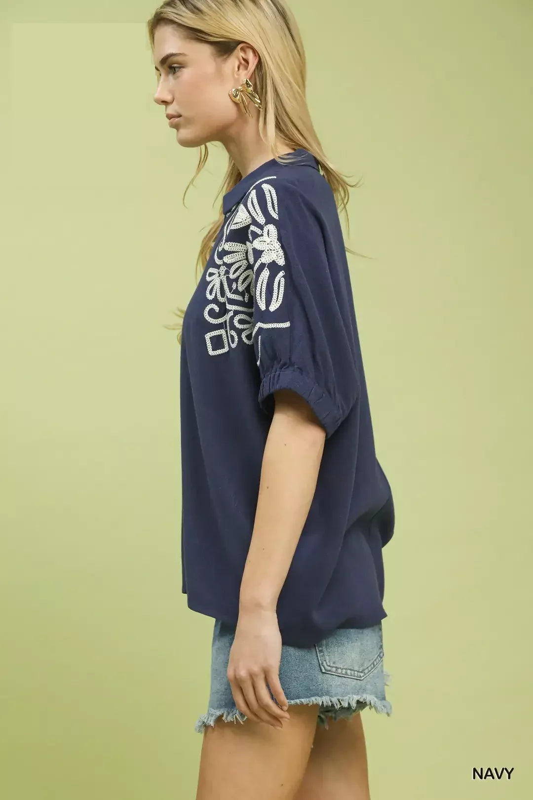 Umgee Floral Embroidered Sleeve Blouse