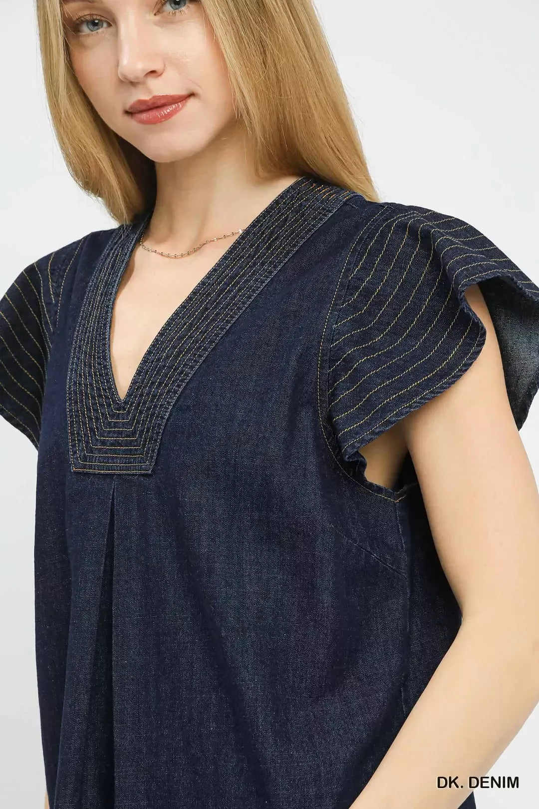 Umgee Cap Sleeve Denim Top