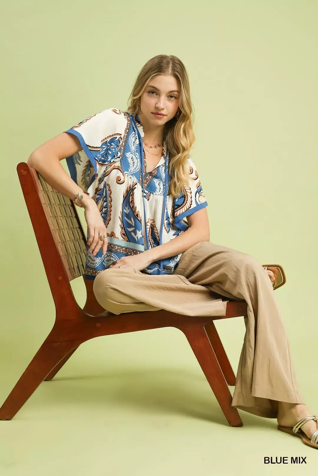 Umgee Mix Paisley Border Print Tassel Top