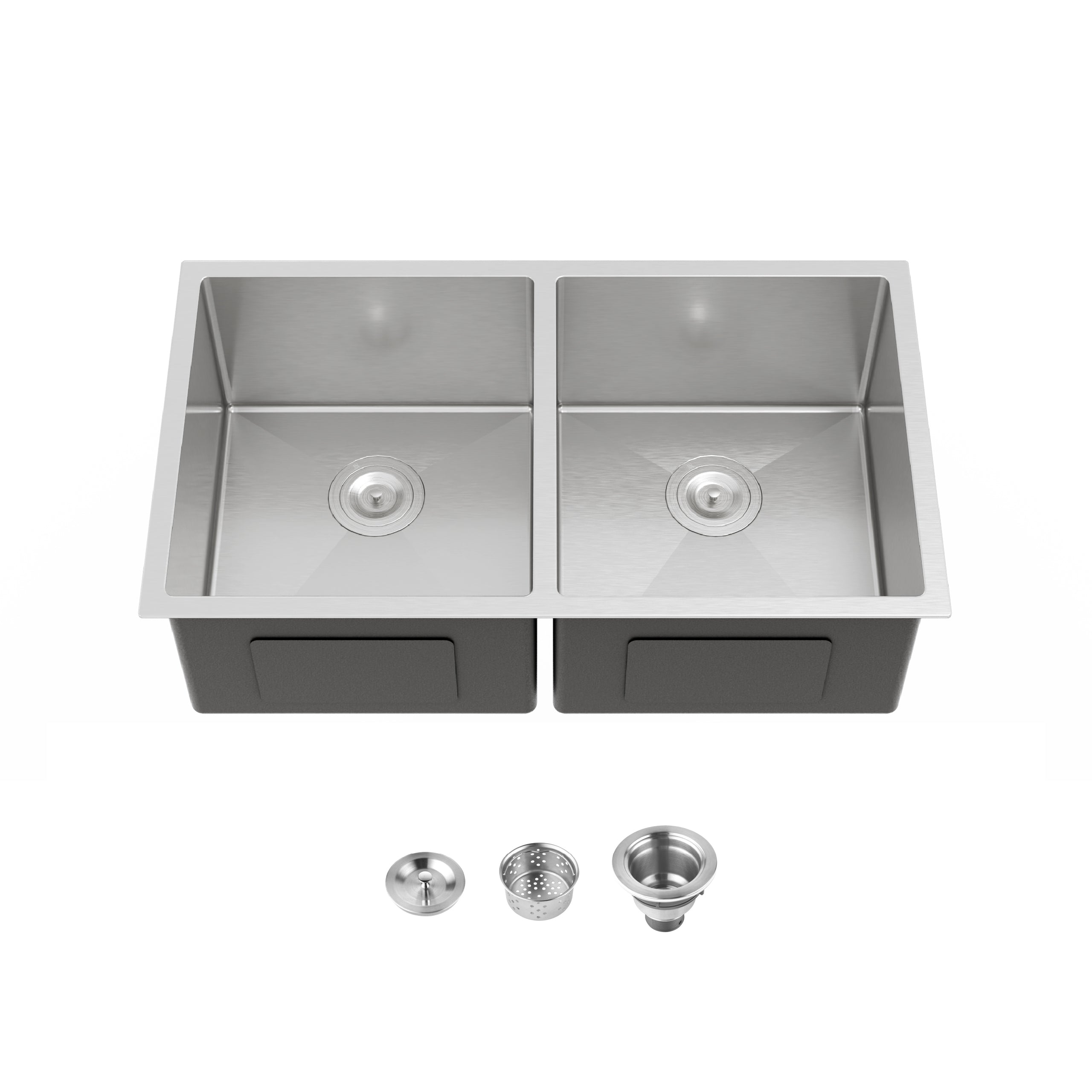 33'x19' Embedded Double Bowl Kitchen Sink, Undermount Handmade Sink in Brushed (Sink only)