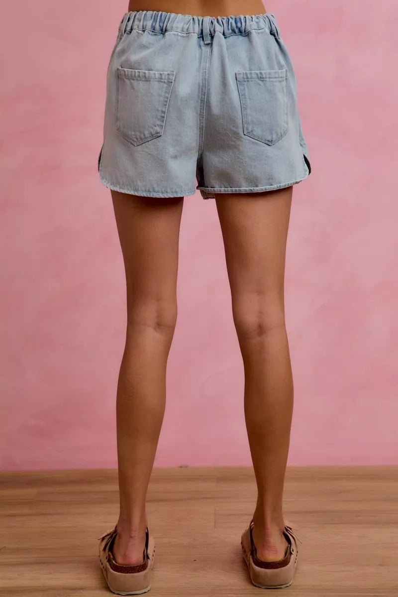 SO ME Washed Denim Wrap Skorts