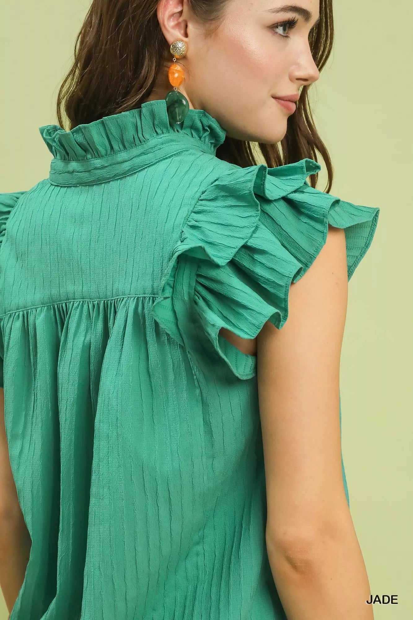 Umgee Ruffle Sleeve Textured Babydoll Blouse