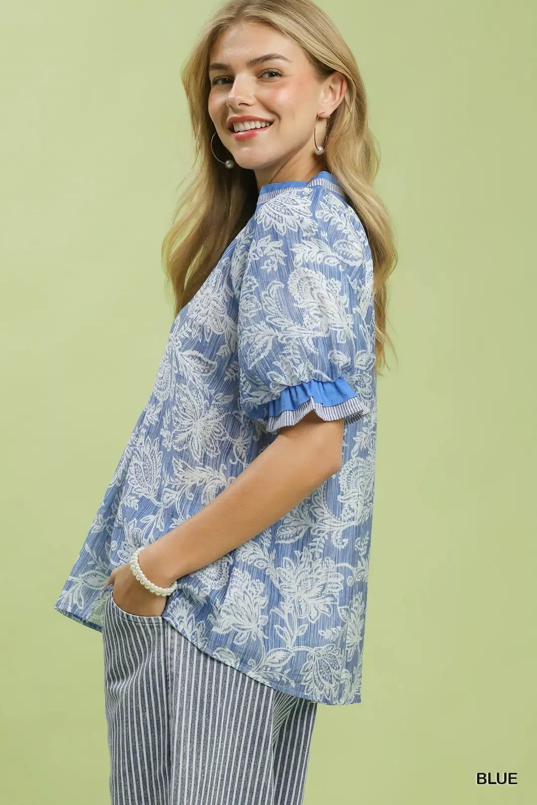 Umgee Floral Print Puff Sleeve Top
