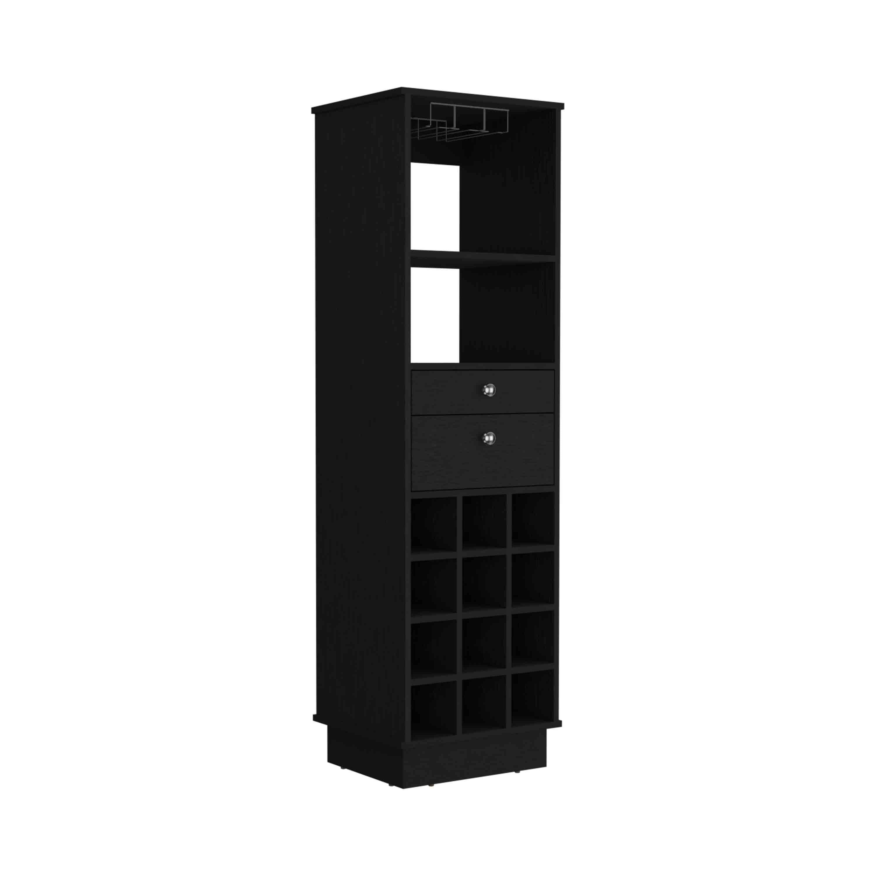 Classic Bar Cabinet, Two Drawers, Twelve Built-in Wine Rack-Black
