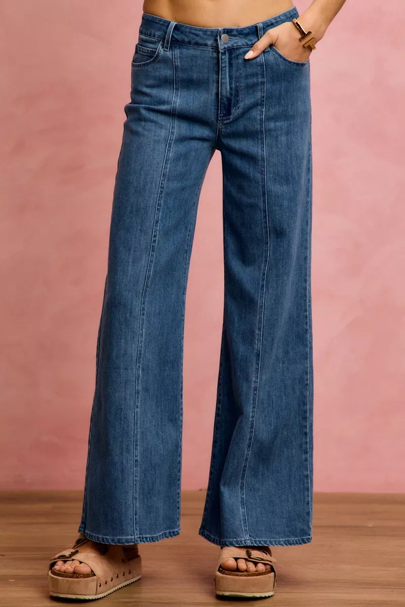 SO ME Seam Detail Mid Rise Stretch Denim Jeans