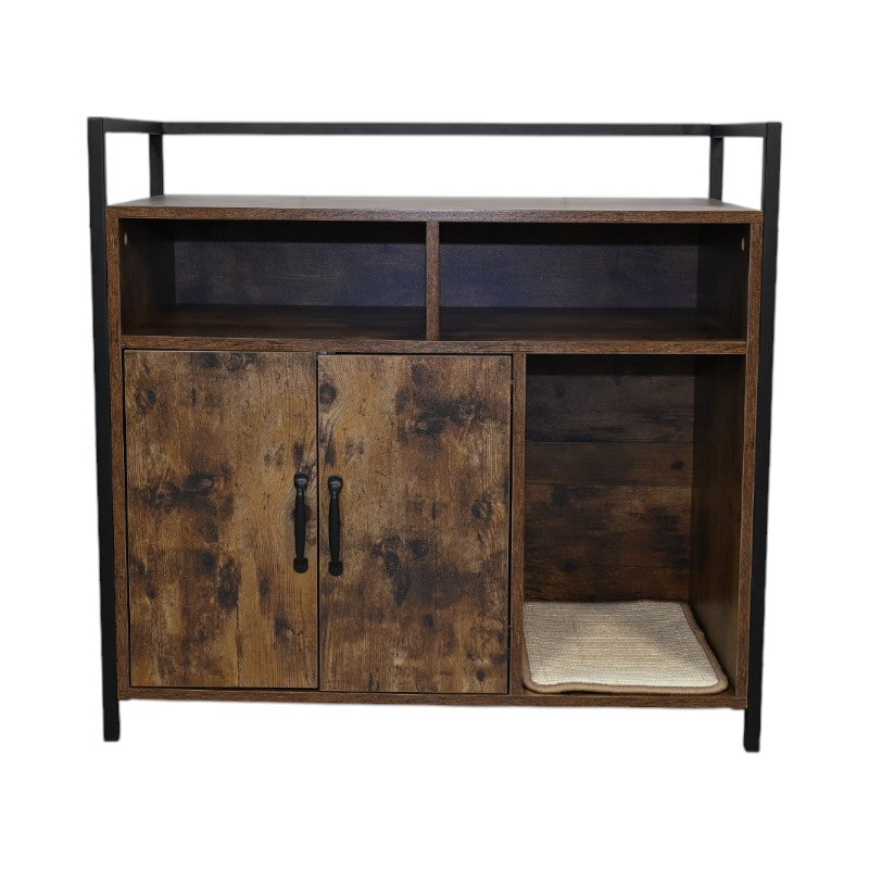 Rustic Brown Wooden Cat Litter Box Enclosure, Spacious Hidden Cat Litter Box with Scratching Mat Furniture for Bedroom, Bathroom, Living Room-31.9'x17.7'x31.4', 61 lbs