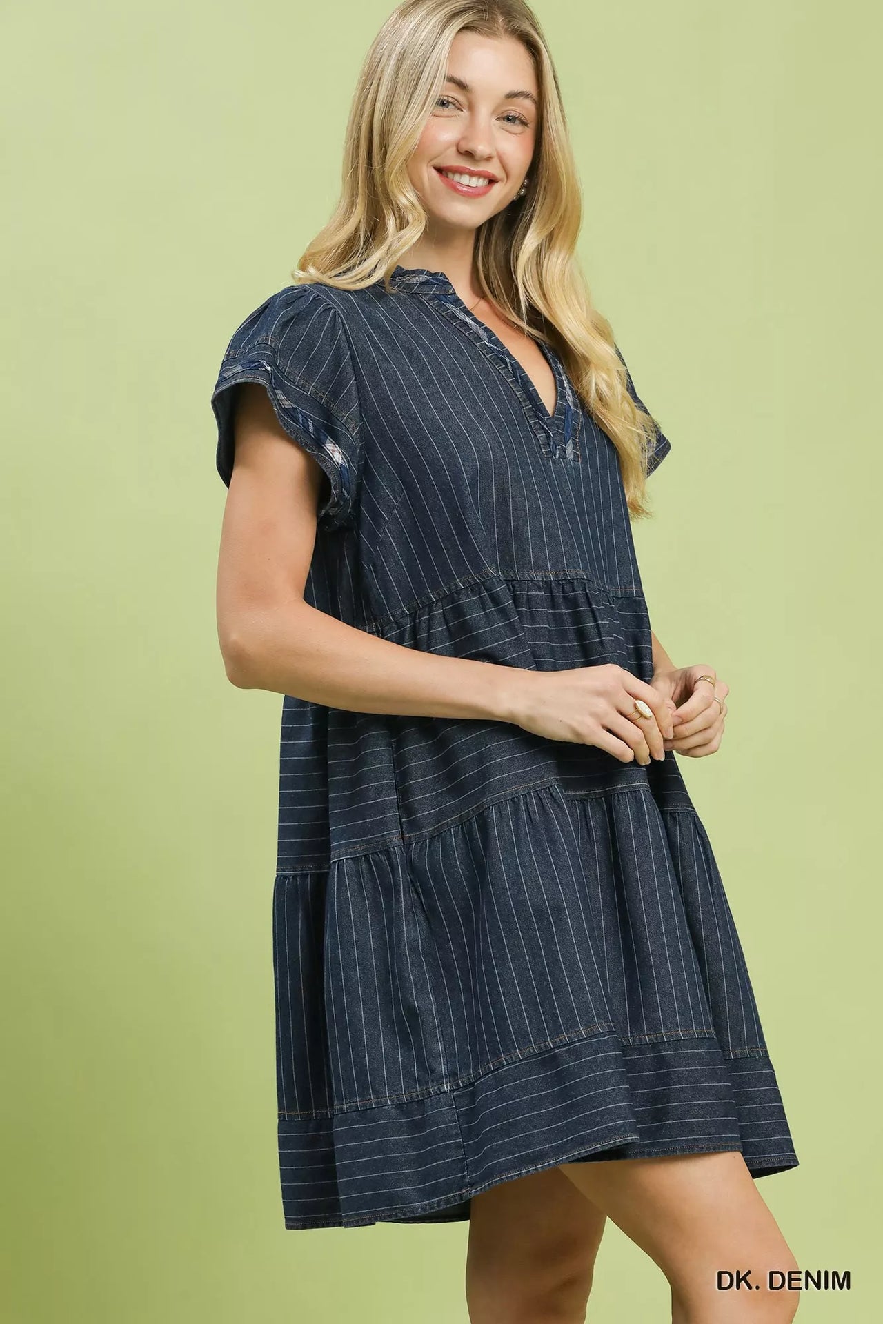 Umgee Chambray Tiered Babydoll Dress