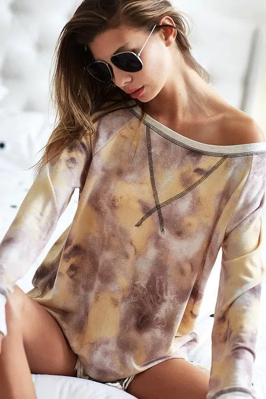 BiBi Tie Dye Terry Pull Over With Contrast Stitching