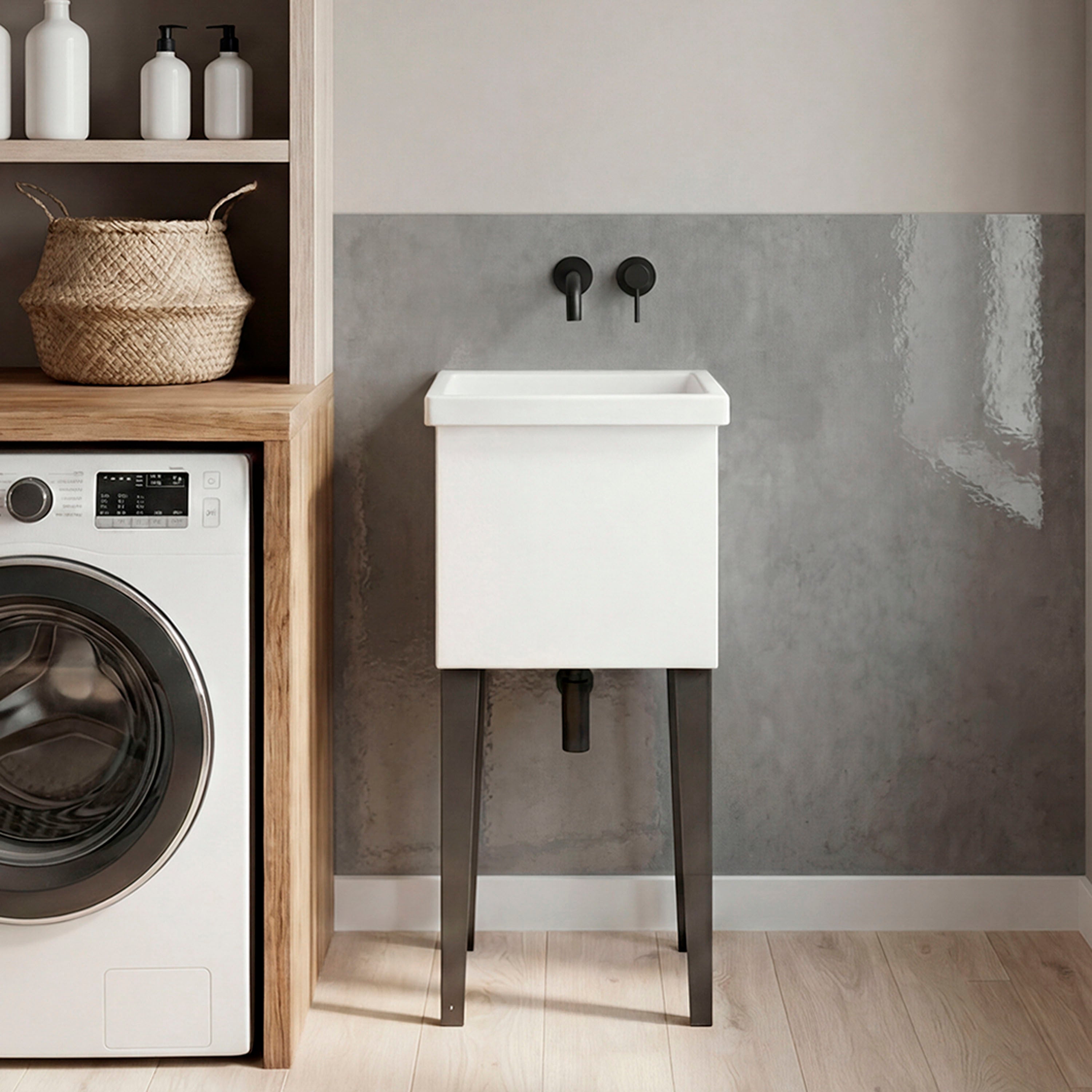 Bari Freestanding and Compact Plastic Laundry Utility Sink with Four Legs, Utility Tub for Laundry Room, Garage or Kitchen